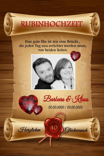 Urkunde rubinhochzeit 40 - rubinhochzeit,