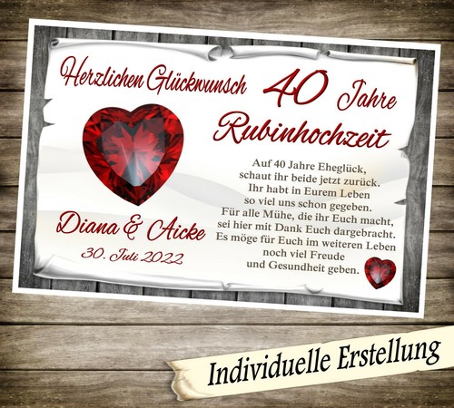 Urkunde rubinhochzeit 40 - urkunde,