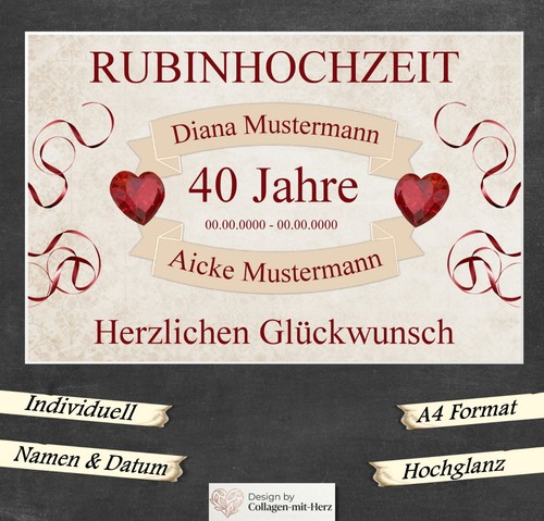 Schild geschenk rubinhochzeit - geschenk,