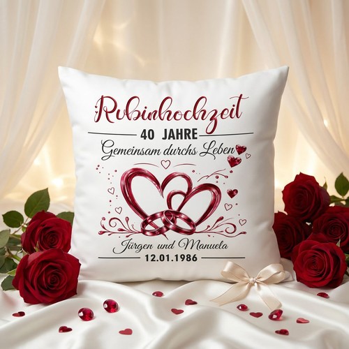 Geschenk rubinhochzeit kissen - rubinhochzeit,