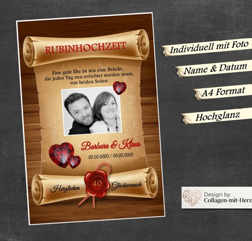 Urkunde rubinhochzeit jahre - urkunde,
