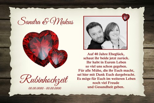 Urkunde rubinhochzeit 40 - -,