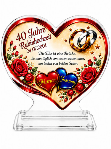 Acryl herz jahre - 40, rubin